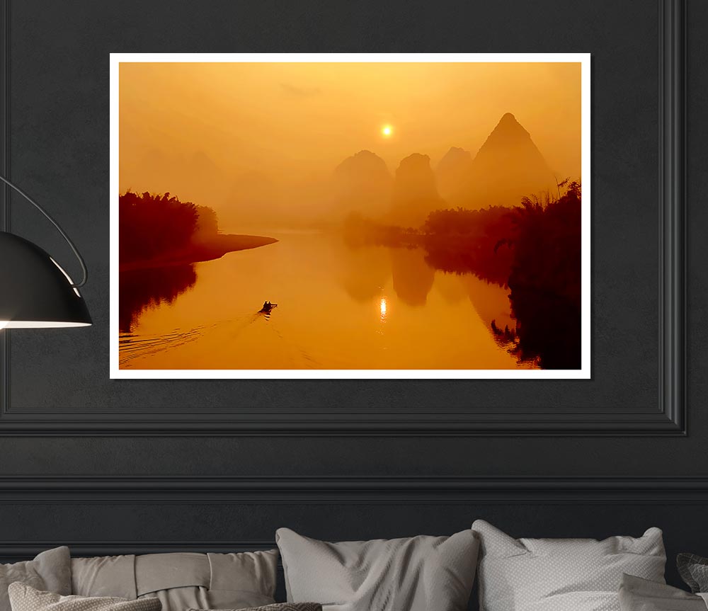 Golden Paradise Lake Print Poster Wall Art