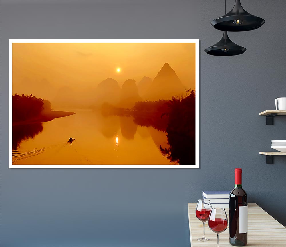 Golden Paradise Lake Print Poster Wall Art