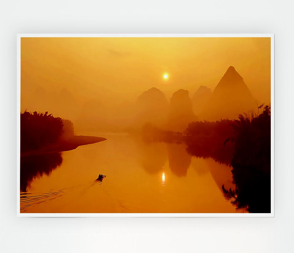 Golden Paradise Lake Print Poster Wall Art