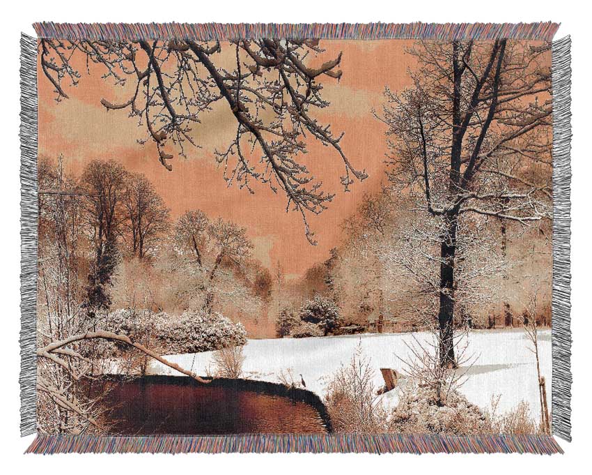 Winter Lake Paradise Woven Blanket