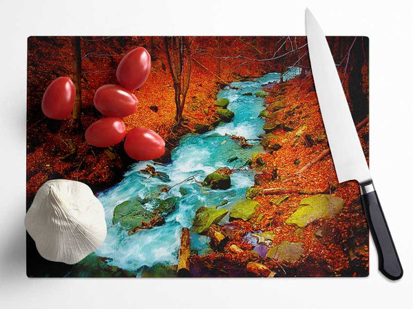 Red Autumn Stream Glass Chopping Board