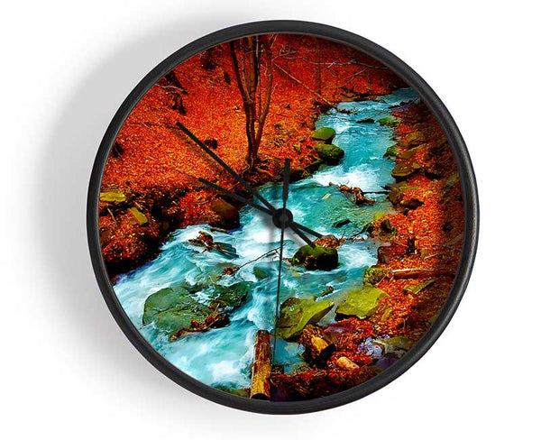 Red Autumn Stream Clock - Wallart-Direct UK