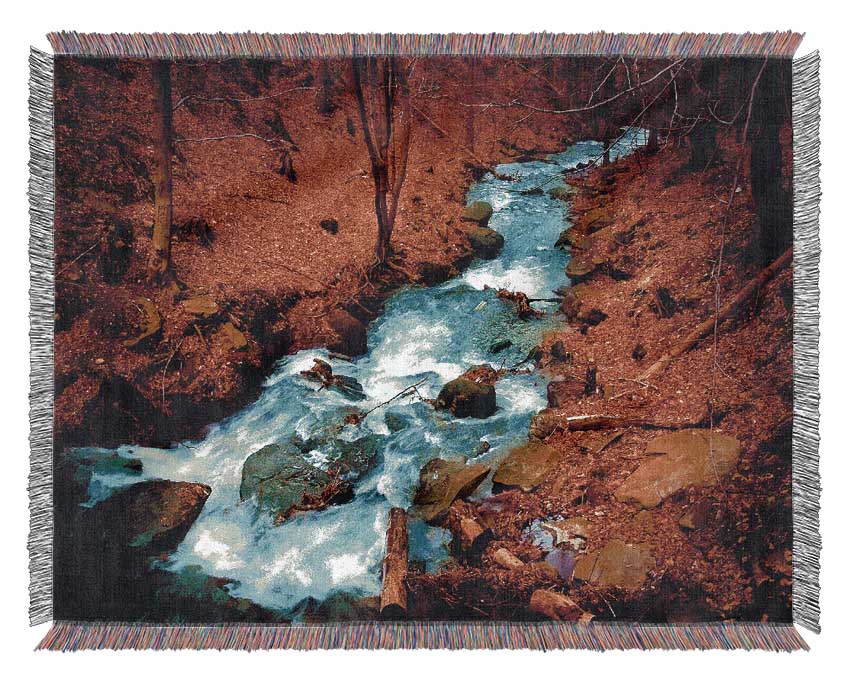 Red Autumn Stream Woven Blanket