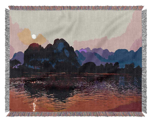 Purple Mountains At Sunrise Woven Blanket