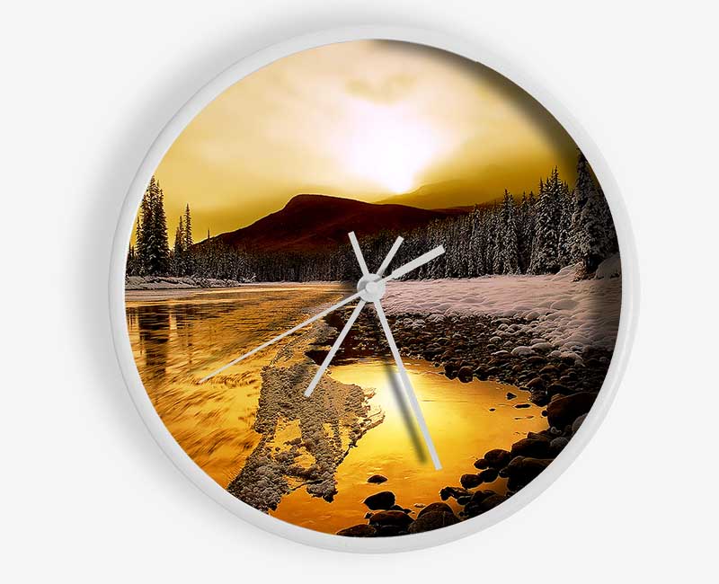 Stunning Golden Lake Clock - Wallart-Direct UK