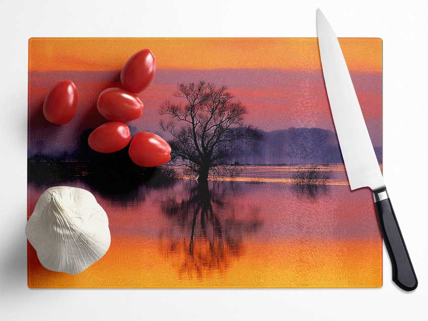 Orange Morning Reflections Glass Chopping Board