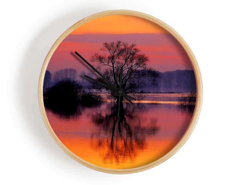 Orange Morning Reflections Clock - Wallart-Direct UK