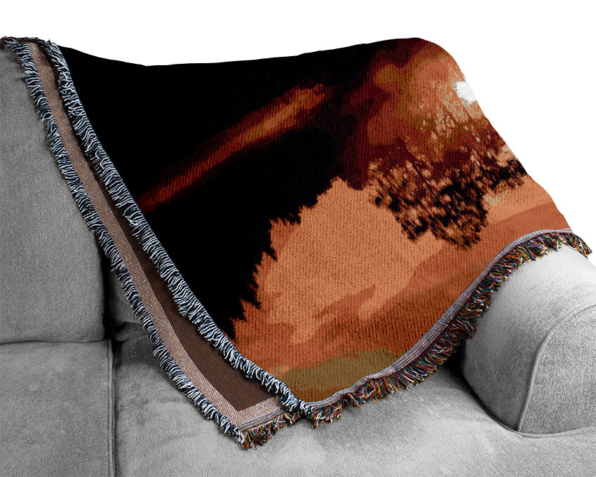 Reflections Of The Sunset Tree Woven Blanket