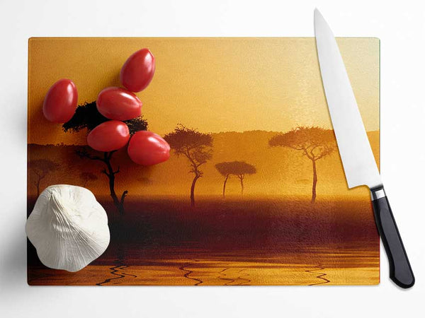 Misty Sunrise Lake Glass Chopping Board