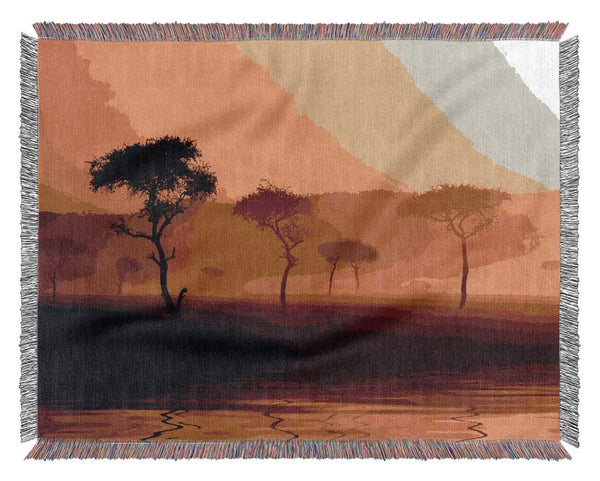 Misty Sunrise Lake Woven Blanket