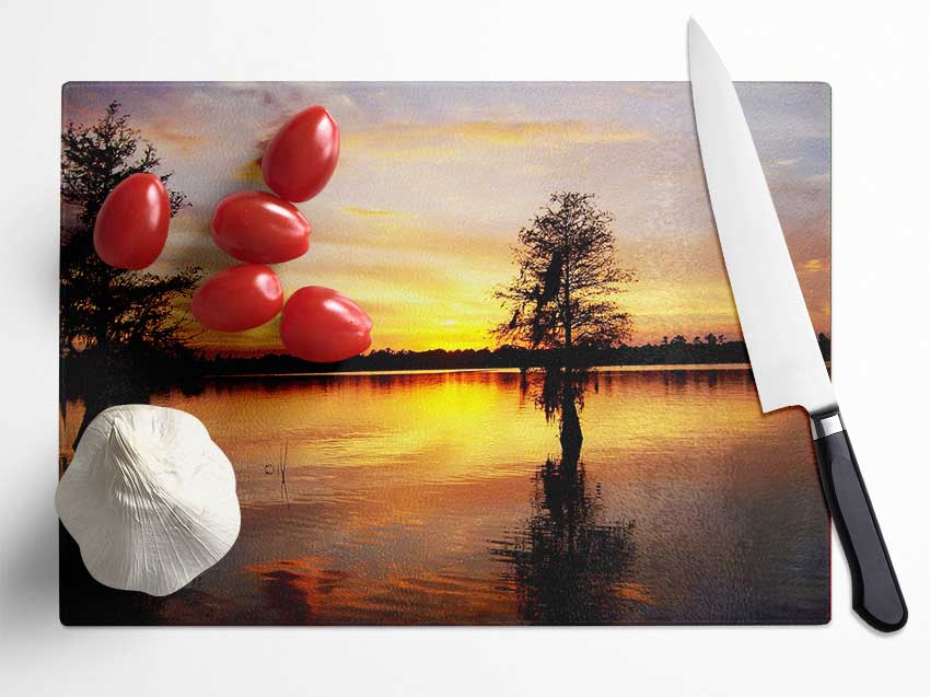 River Tree Sunset Glass Chopping Board