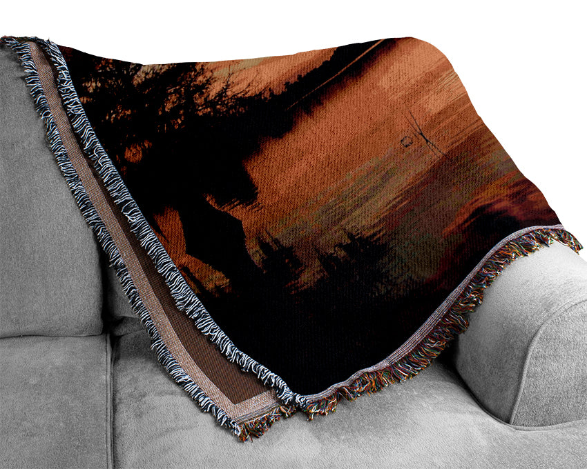 River Tree Sunset Woven Blanket