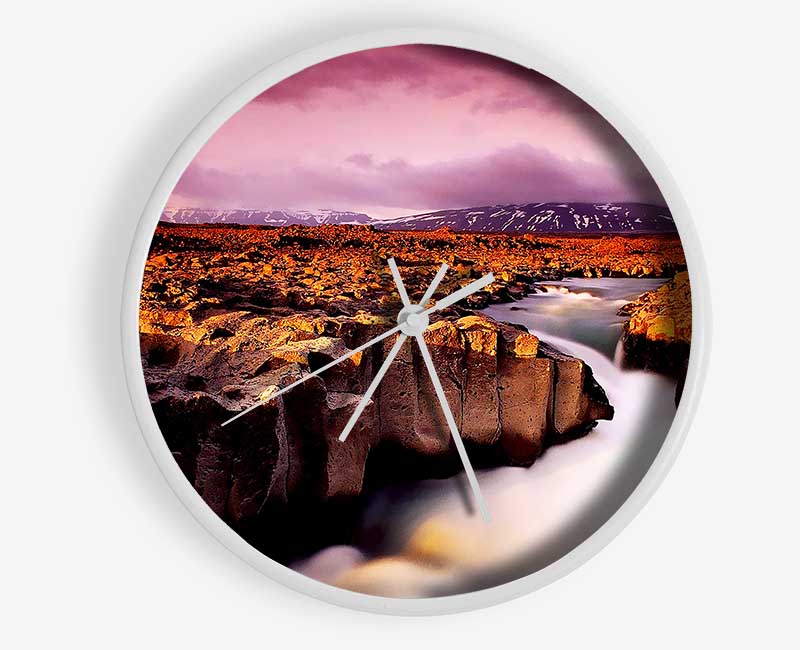 Sunrise Over Mountain Stream Clock - Wallart-Direct UK