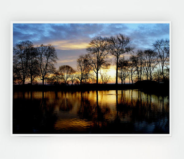 Woodland Lake At First Light Print Poster Wall Art