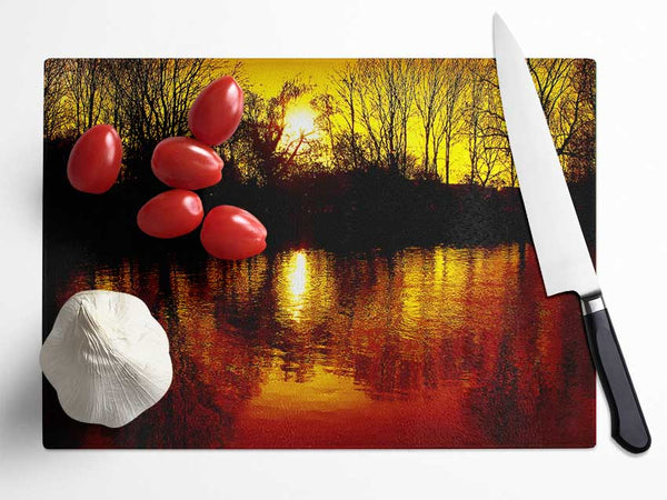 The Lake At Dusk Glass Chopping Board