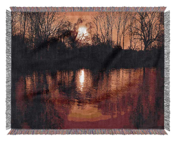 The Lake At Dusk Woven Blanket