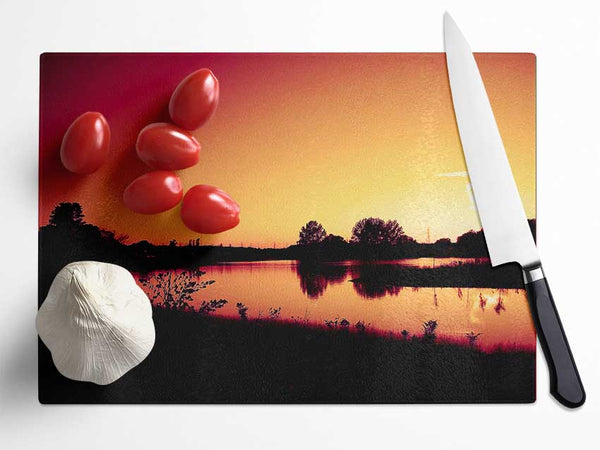 Lake At Sunset Glass Chopping Board