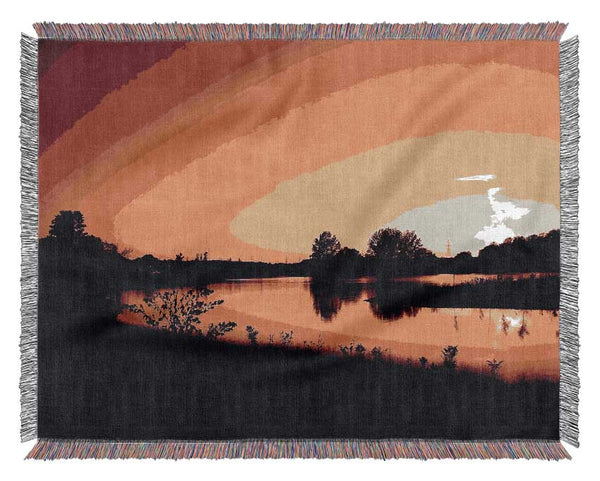 Lake At Sunset Woven Blanket