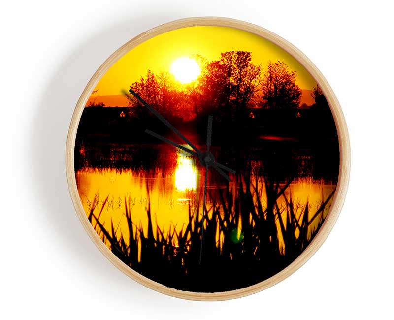 Orange Sunset River Clock - Wallart-Direct UK