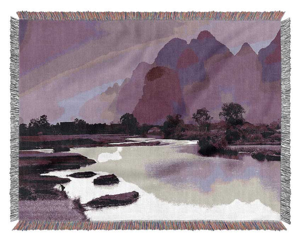 Mauve Mountain Lake Woven Blanket