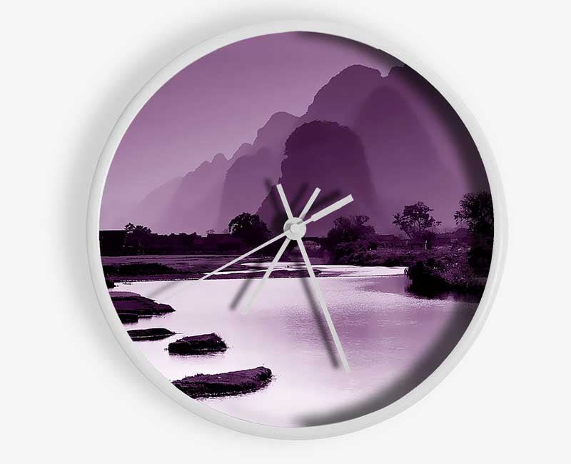 Mauve Mountain Lake Clock - Wallart-Direct UK