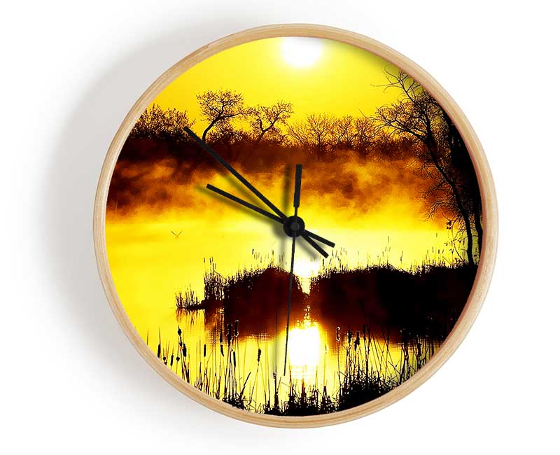 Misty Yellow Lake Side Clock - Wallart-Direct UK