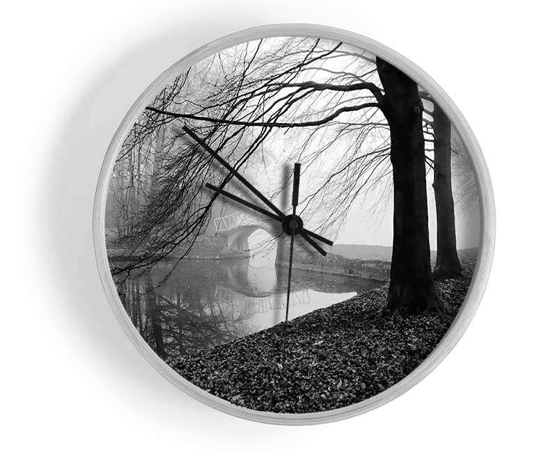 Winter River Walk B n W Clock - Wallart-Direct UK