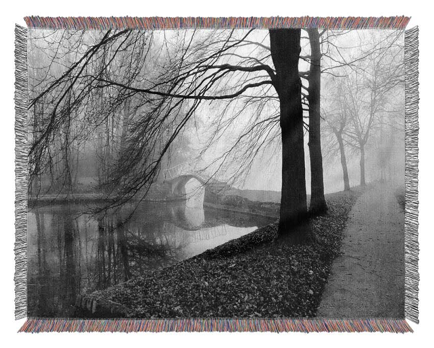 Winter River Walk B n W Woven Blanket