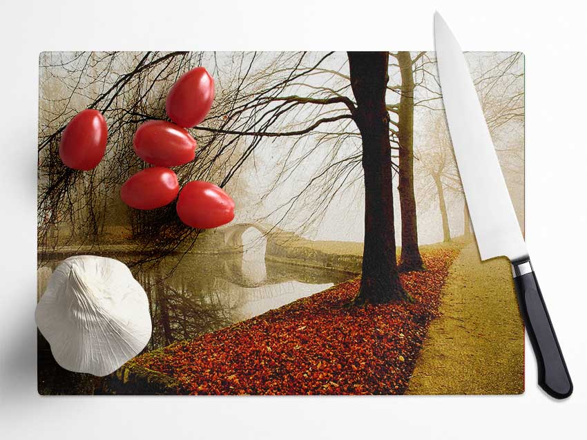 Morning Mist River Walk Glass Chopping Board