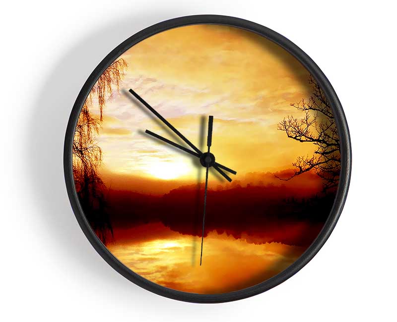 Golden Clouds Over The Lake Clock - Wallart-Direct UK