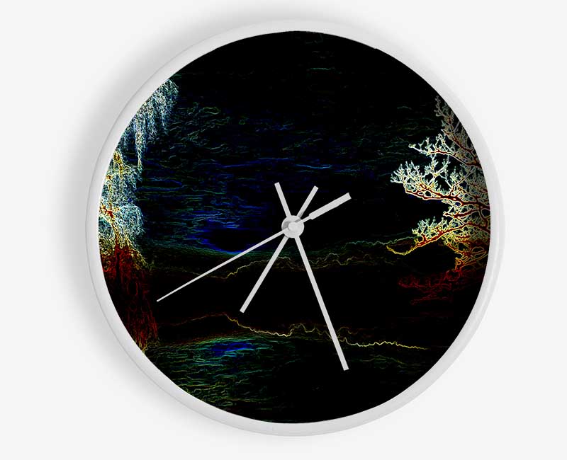 Abstract Neon Landscape 19 Clock - Wallart-Direct UK