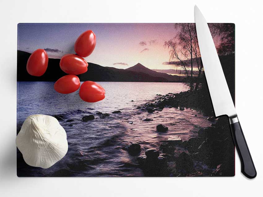 River Bank Sunrise Glass Chopping Board