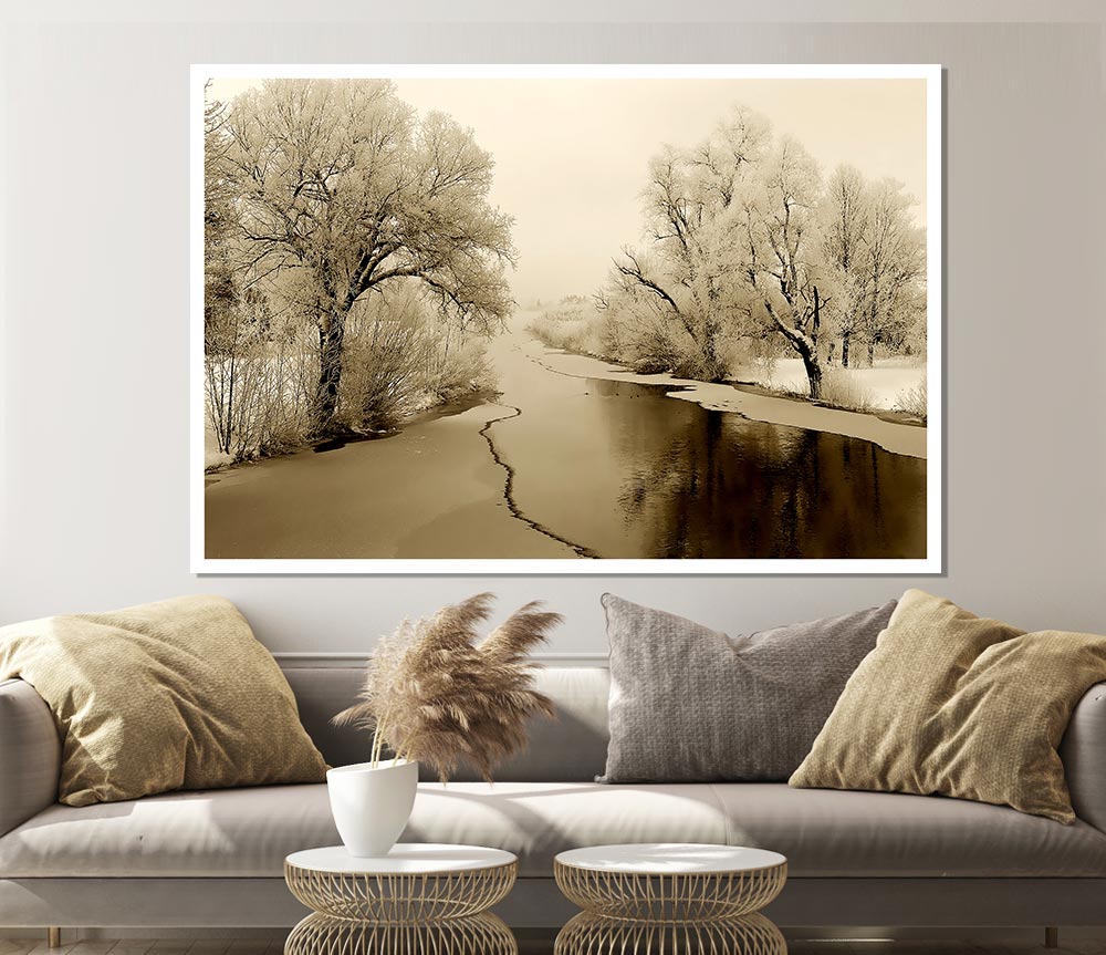 Winter Wonderland Sepia Print Poster Wall Art