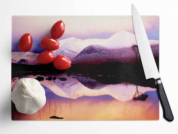 Tranquil Mountain Snow Reflections Glass Chopping Board