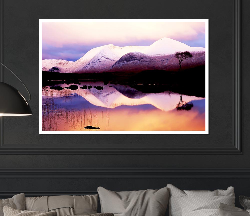 Tranquil Mountain Snow Reflections Print Poster Wall Art