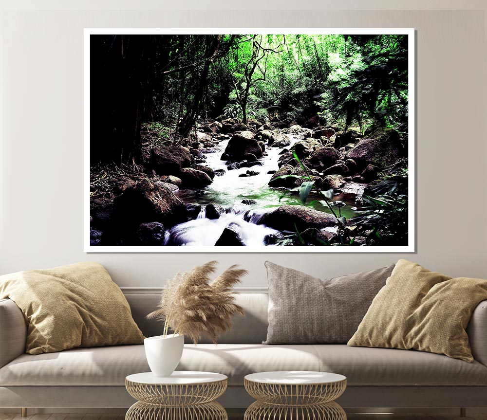 Hidden Woodland Stream Print Poster Wall Art