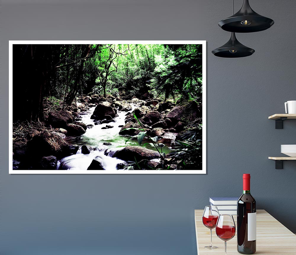 Hidden Woodland Stream Print Poster Wall Art