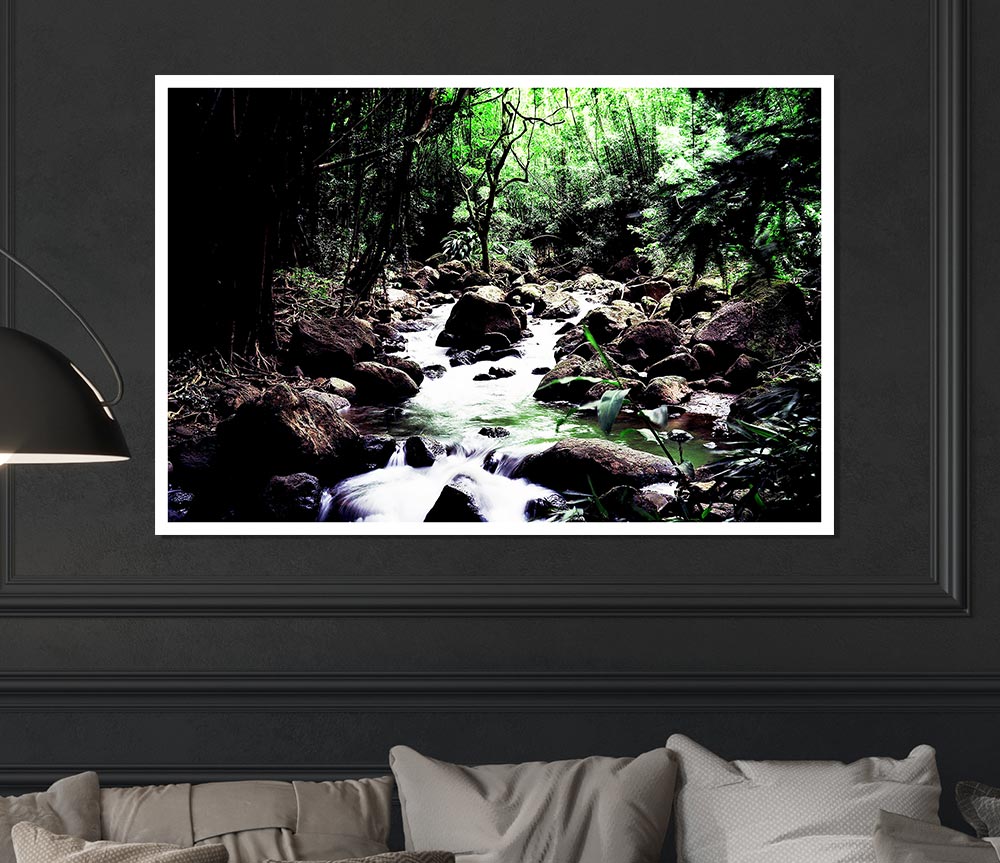 Hidden Woodland Stream Print Poster Wall Art