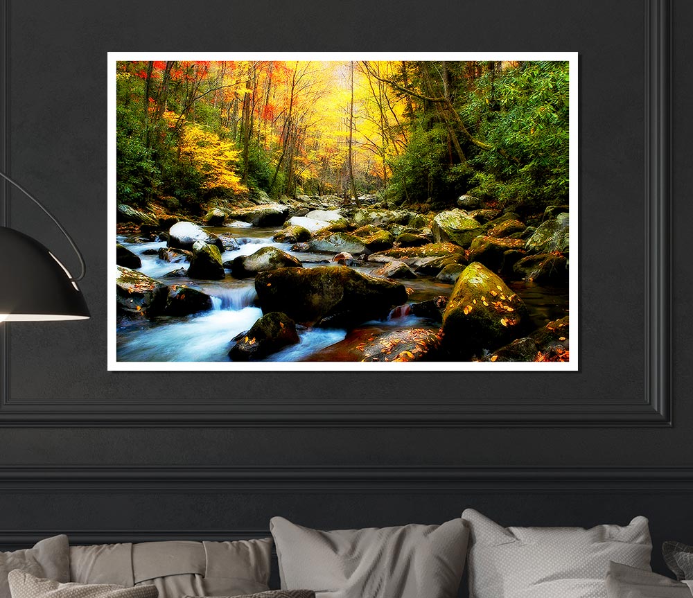 Autumn Stream Print Poster Wall Art