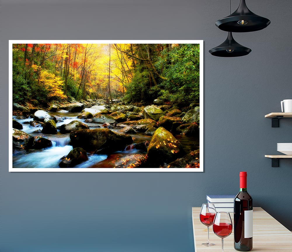 Autumn Stream Print Poster Wall Art