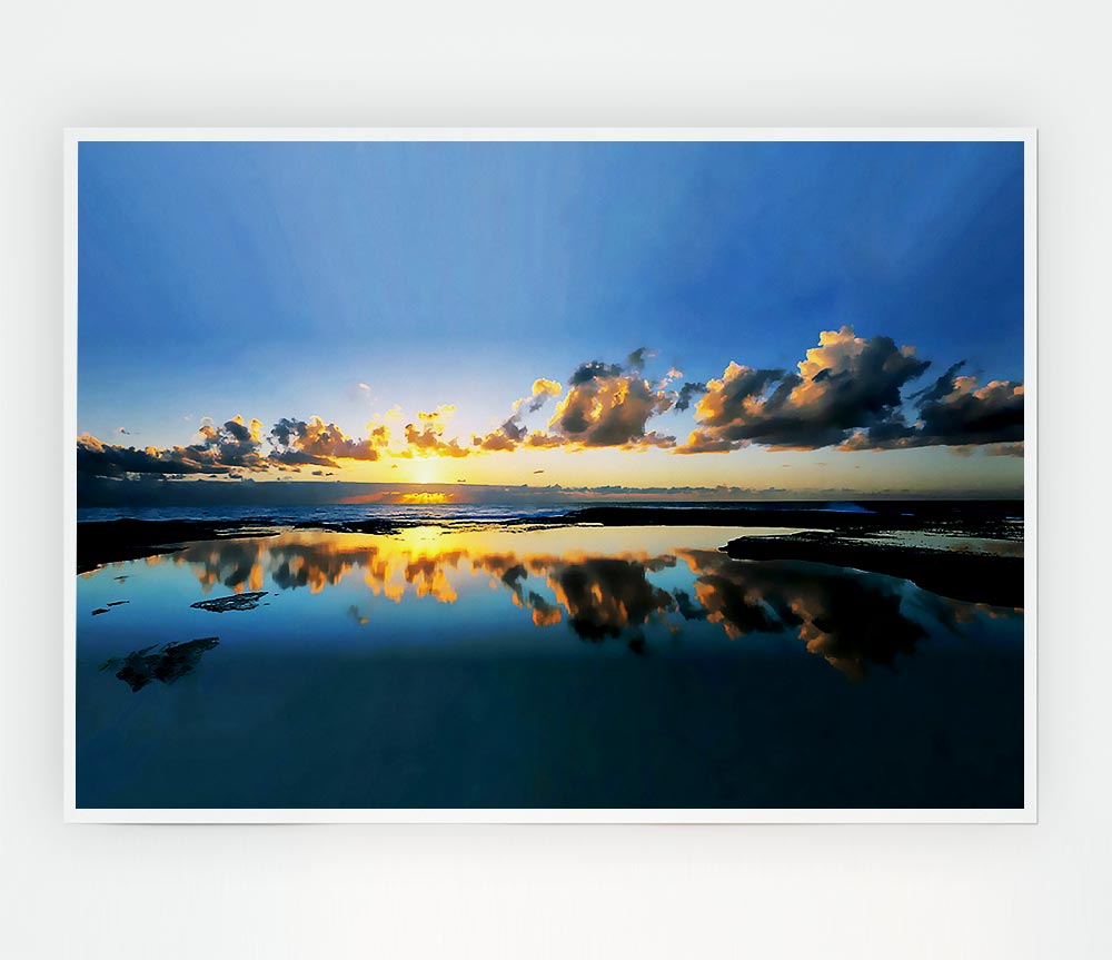 Golden Cloud Reflections Print Poster Wall Art