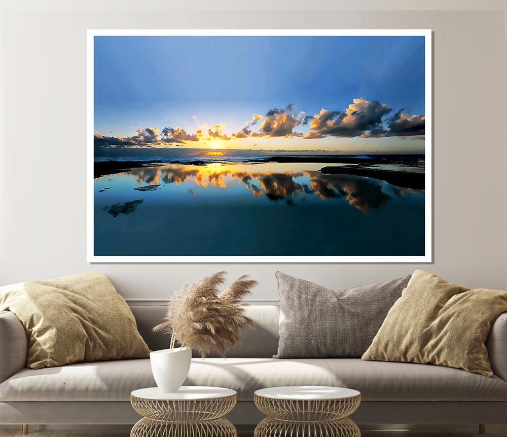 Golden Cloud Reflections Print Poster Wall Art