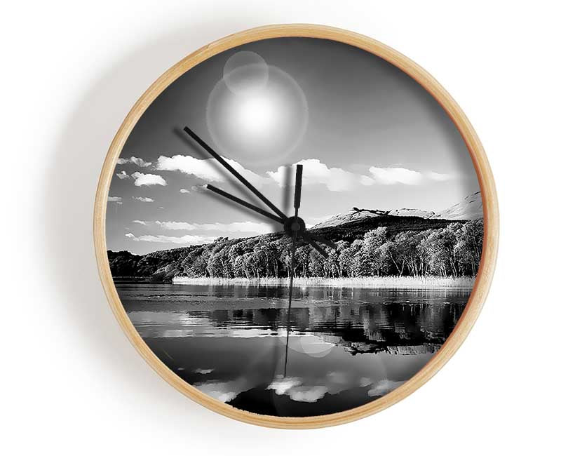 Sun Lake Reflections B n W Clock - Wallart-Direct UK