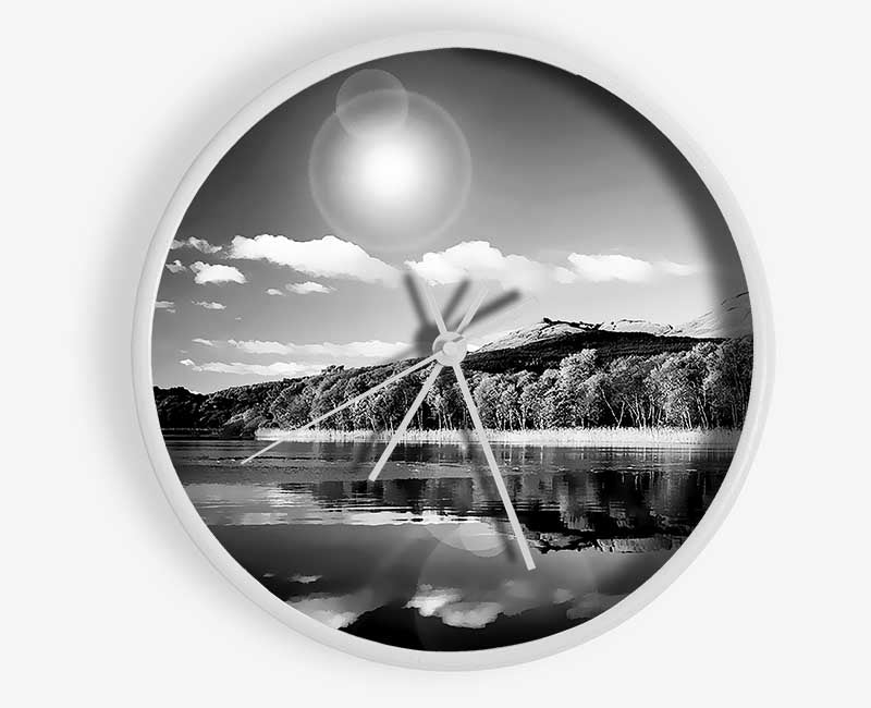 Sun Lake Reflections B n W Clock - Wallart-Direct UK