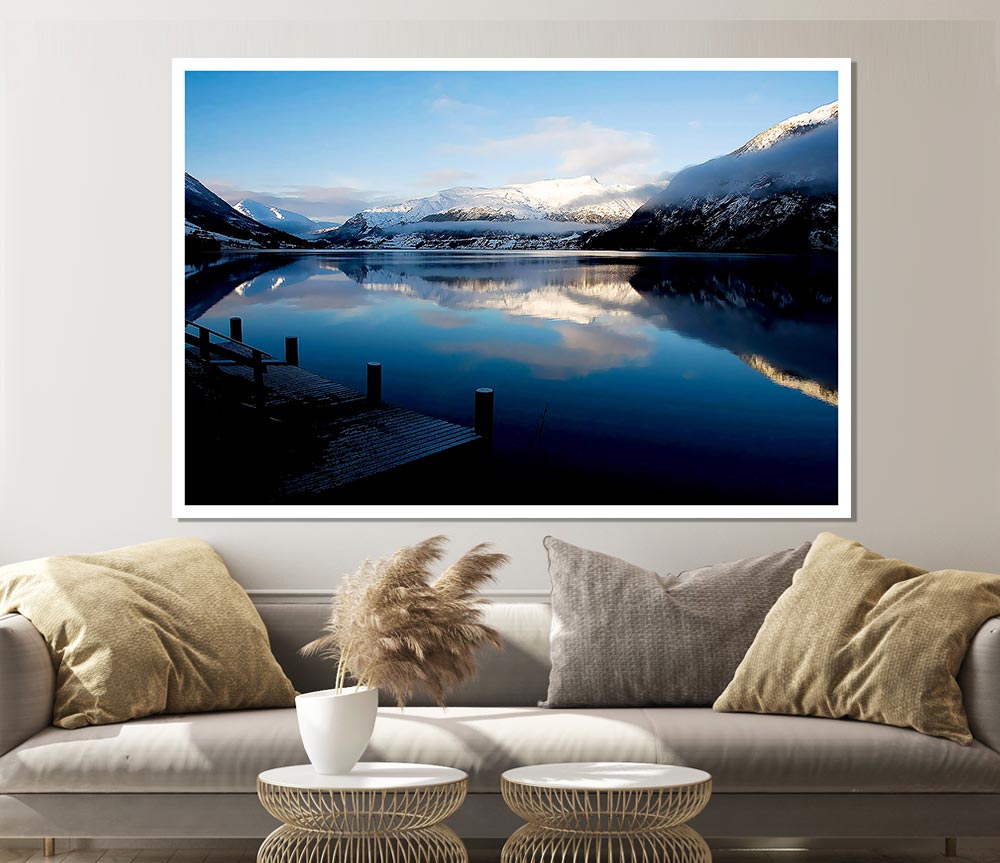 Blue Lake Calm Print Poster Wall Art