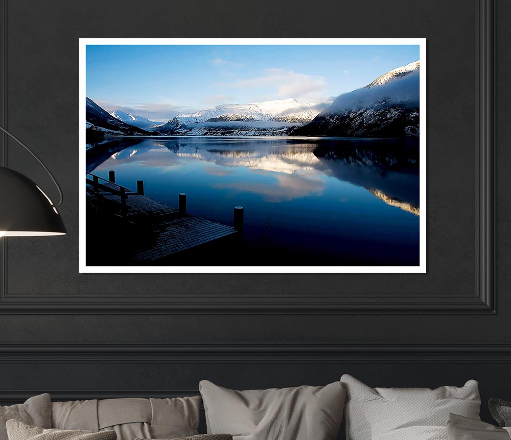 Blue Lake Calm Print Poster Wall Art