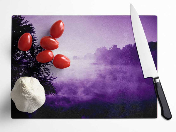 Purple Misty Lake Glass Chopping Board