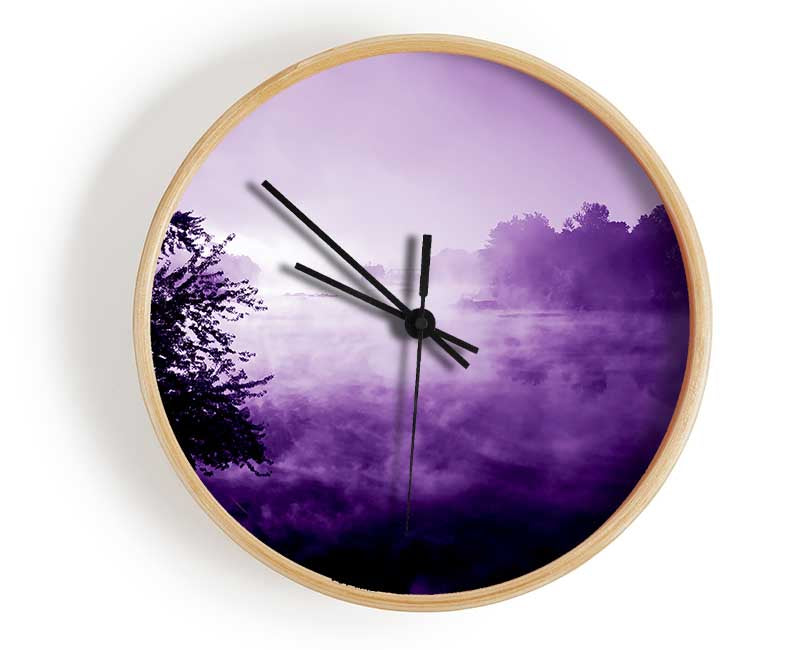 Purple Misty Lake Clock - Wallart-Direct UK