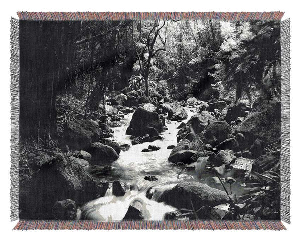 The Stream In The Woodland B n W Woven Blanket