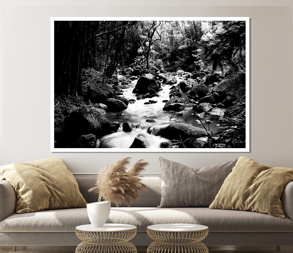 The Stream In The Woodland B N W Print Poster Wall Art